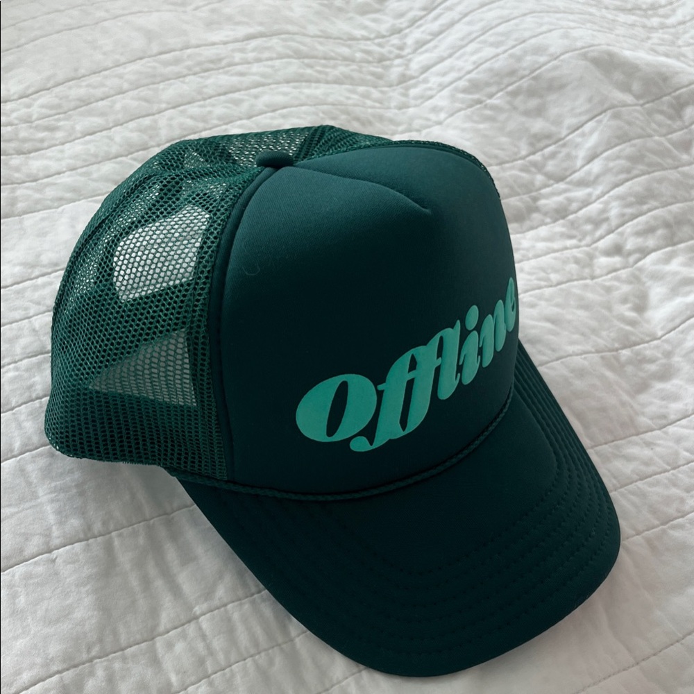 Green Trucker Hat with 'Offline' Text